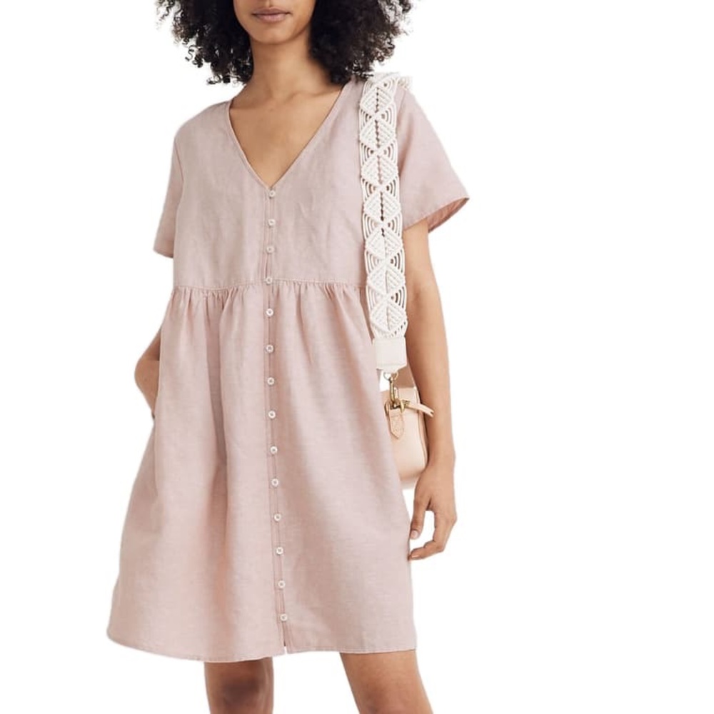 Madewell Linen-Blend V-Neck Mini Dress